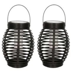 Merkloos Lantaarn - 2 Stuks - Solar - Tuinverlichting - Zwart - 19 Cm