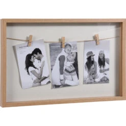 Merkloos Fotolijstje - Bruin Met Wit - Hout - Met 3 Knijpers