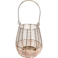 Merkloos Lantaarn - Metaal Met Hout - Goudkleurig - 18 X 14 Cm