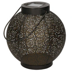 Anna's Collection Lantaarn - Zwart - Metaal - Cirkels - Solar - 19 Cm