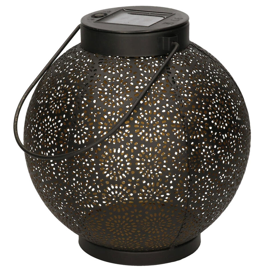 Anna's Collection Lantaarn - Zwart - Metaal - Cirkels - Solar - 19 Cm 3 Anna's Collection Lantaarn - Zwart - Metaal - Cirkels - Solar - 19 Cm