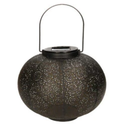 Anna's Collection Lantaarn - Zwart - Metaal - Cirkels - Solar - 22 Cm