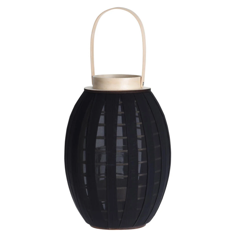 H&S Collection Lantaarn - Hout Met Stof - Zwart - 34 Cm 3 H&S Collection Lantaarn - Hout Met Stof - Zwart - 34 Cm