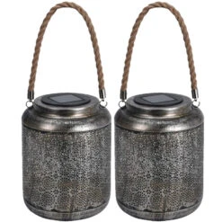 Merkloos Bellatio Design Lantaarn - Solar - Antraciet - Metaal - Bloem - 22 Cm -Merkloos Winkel 1000042816 0102