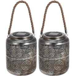 Merkloos Solar Lantaarn Met Cirkel Patroon Metaal Antiek Zilver 22 Cm -Merkloos Winkel 1000042817 0102