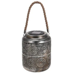 Merkloos Solar Lantaarn Met Cirkel Patroon Metaal Antiek Zilver 22 Cm