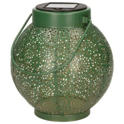 Lumineo Lantaarn - Solar - Groen - Metaal - Cirkel Patroon - 16 Cm