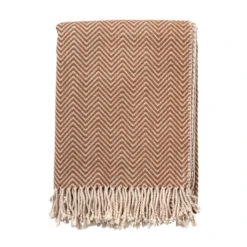 EVONY - Plaid 140x180 Cm - Tobacco Brown - Bruin - Zigzag Patroon - Franjes