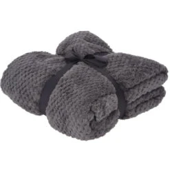 H&S Fleece Deken-dekentje-plaid - Polyester - Grijs - 130 X 170 Cm