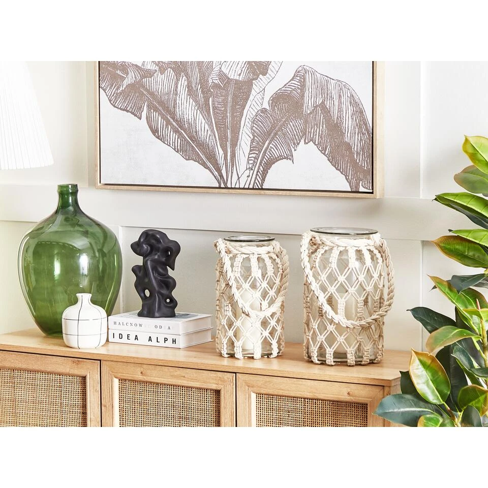 Beliani Lantaarn JALEBI - Wit Glas 6 Beliani Lantaarn JALEBI - Wit Glas - Afbeelding 4