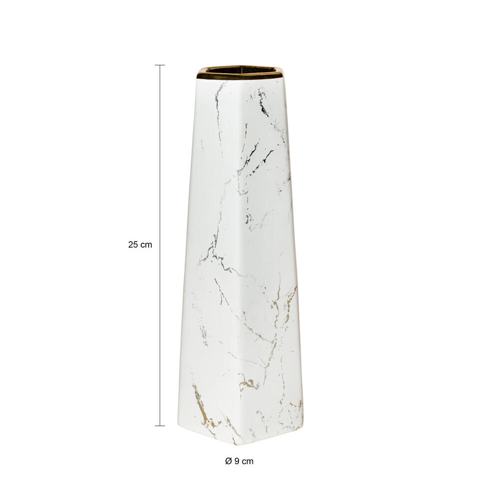 QUVIO Zeshoekige Vaas, Keramiek - Wit Met Goud Marble Look - M 5 QUVIO Zeshoekige Vaas, Keramiek - Wit Met Goud Marble Look - M - Afbeelding 3