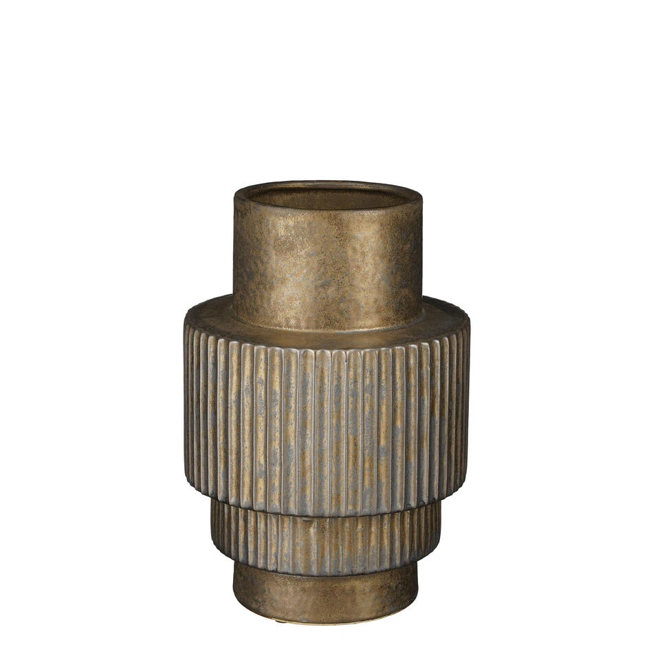 Mica Decorations Dado Vaas - H28 X Ø19 Cm - Keramiek - Brons 3 Mica Decorations Dado Vaas - H28 X Ø19 Cm - Keramiek - Brons