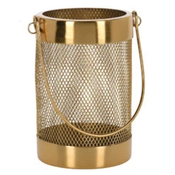 H&S Collection Windlicht - Goudkleurig - Metaal - 12 Cm - Lantaarn