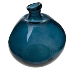 Atmosphera Bol Fles Vaas - Blauw Transparant - Glas - H33 X D32 Cm