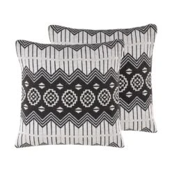 Beliani Sierkussen CARDAK - Zwart/Wit Katoen