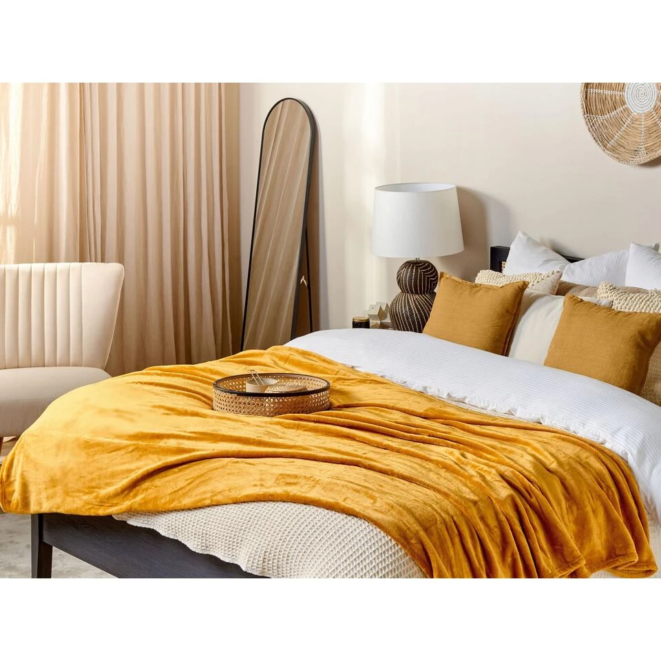 Beliani Plaid BAYBURT - Oranje Polyester 4 Beliani Plaid BAYBURT - Oranje Polyester - Afbeelding 2