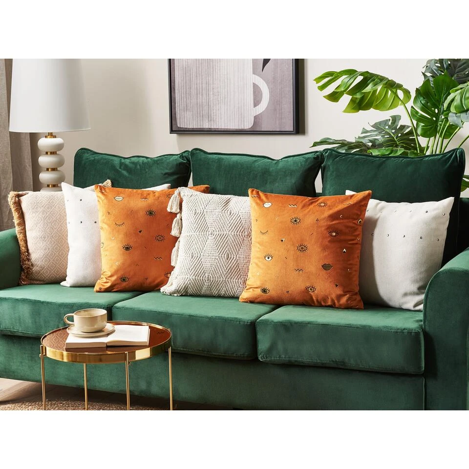 Beliani Sierkussen AEONIUM - Oranje Fluweel 4 Beliani Sierkussen AEONIUM - Oranje Fluweel - Afbeelding 2