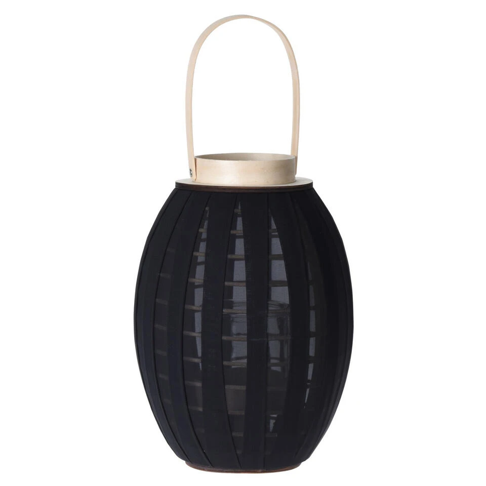 H&S Collection Lantaarn - Hout Met Stof - Zwart - 34 Cm 4 H&S Collection Lantaarn - Hout Met Stof - Zwart - 34 Cm - Afbeelding 2