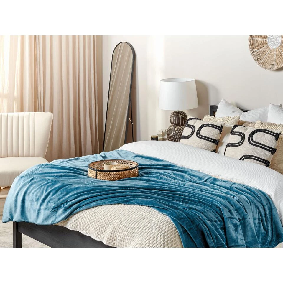 Beliani Plaid BAYBURT - Blauw Polyester 4 Beliani Plaid BAYBURT - Blauw Polyester - Afbeelding 2