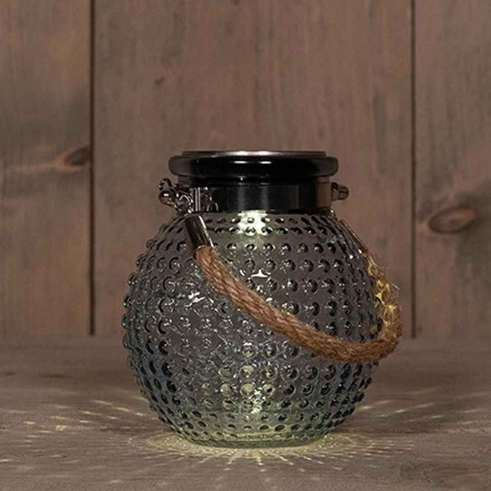 Anna's Collection Solar Lantaarn Glas - Grijs - Bubbel - 10 X 12 Cm 4 Anna's Collection Solar Lantaarn Glas - Grijs - Bubbel - 10 X 12 Cm - Afbeelding 2