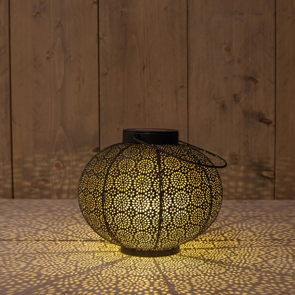 Anna's Collection Lantaarn - Zwart - Metaal - Cirkels - Solar - 22 Cm 4 Anna's Collection Lantaarn - Zwart - Metaal - Cirkels - Solar - 22 Cm - Afbeelding 2