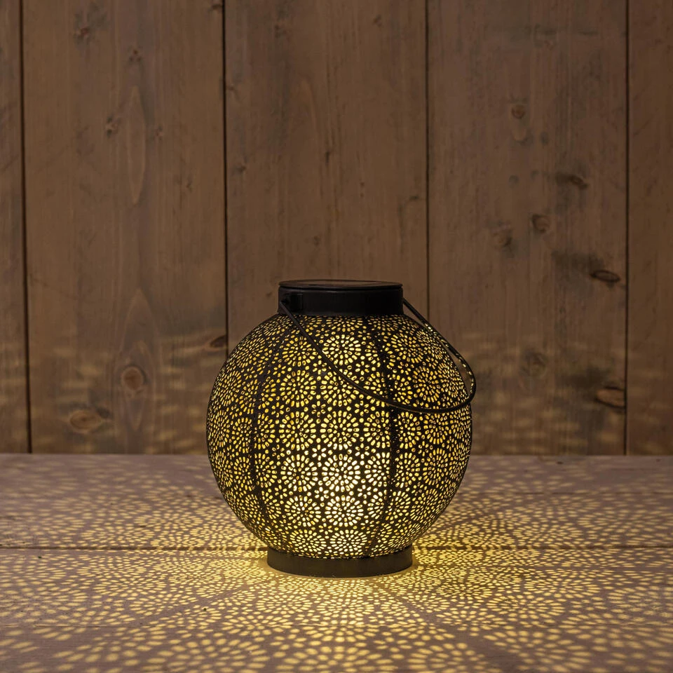 Anna's Collection Lantaarn - Zwart - Metaal - Cirkels - Solar - 19 Cm 4 Anna's Collection Lantaarn - Zwart - Metaal - Cirkels - Solar - 19 Cm - Afbeelding 2