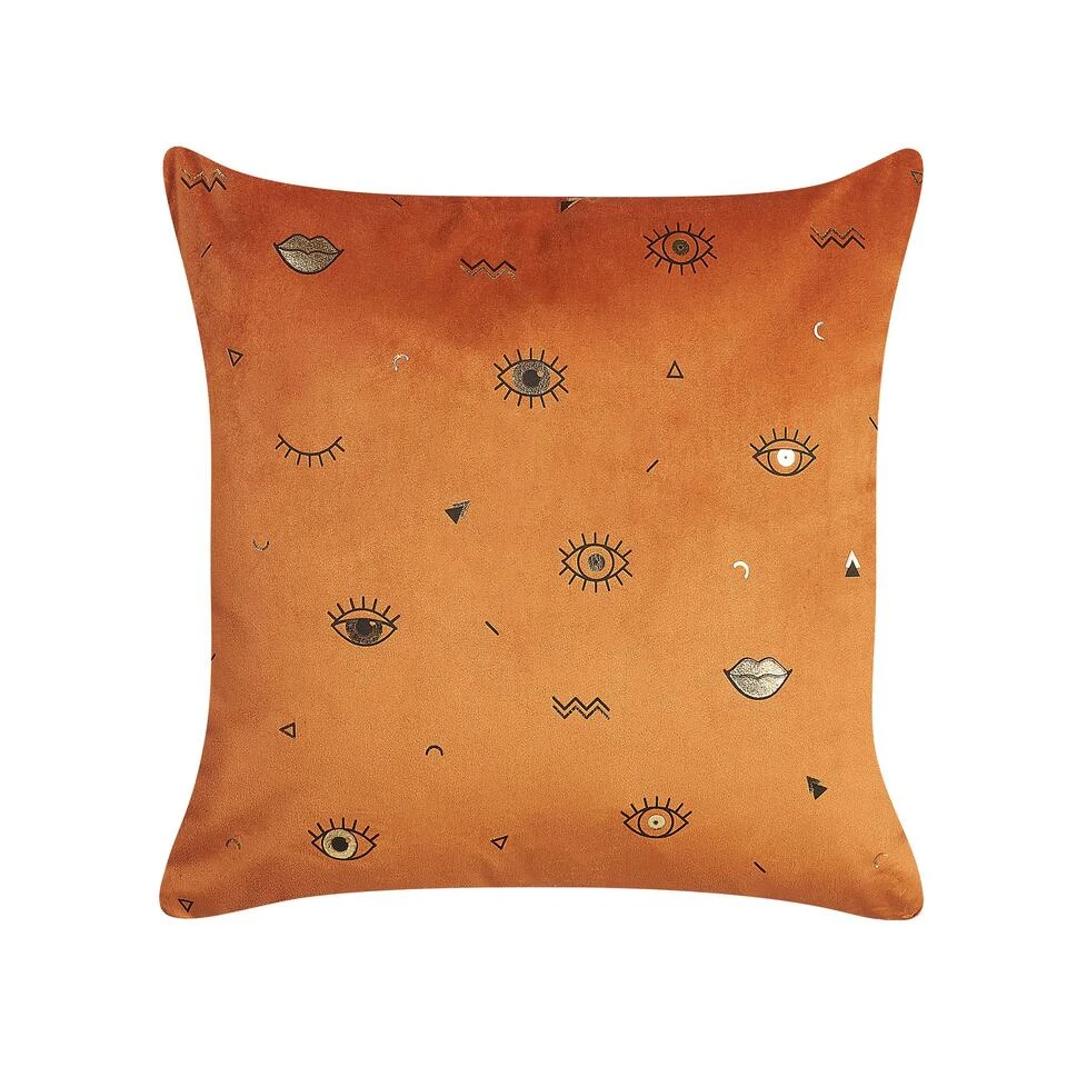 Beliani Sierkussen AEONIUM - Oranje Fluweel 6 Beliani Sierkussen AEONIUM - Oranje Fluweel - Afbeelding 4