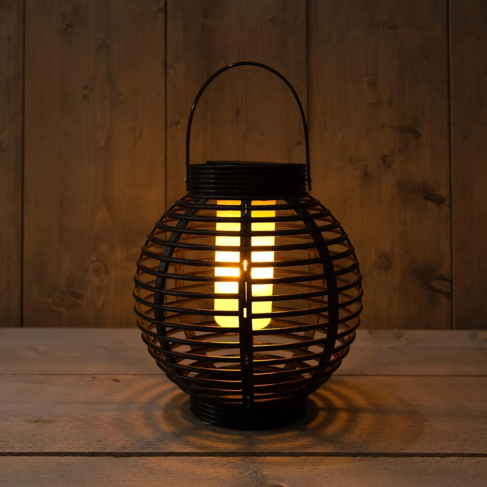 Anna's Collection Lantaarn - Solar - Zwart - Rond - Vlameffect - 23cm 4 Anna's Collection Lantaarn - Solar - Zwart - Rond - Vlameffect - 23cm - Afbeelding 2